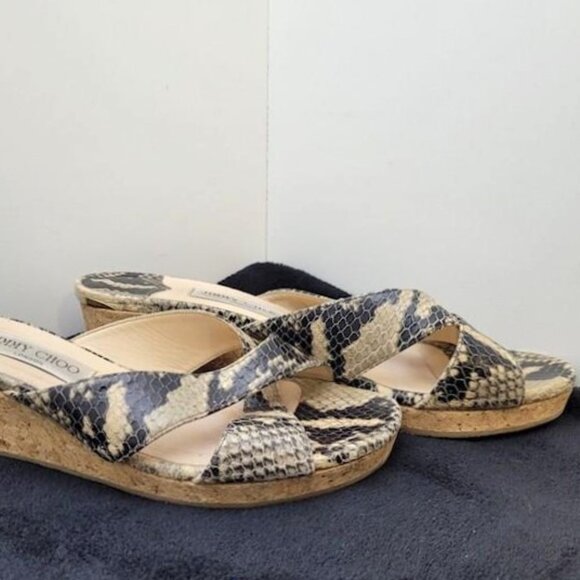 Jimmy Choo PRIMA Snakeskin Cork Wedge Platform Sandals - EU 40.5 / US 10 - Picture 3 of 9